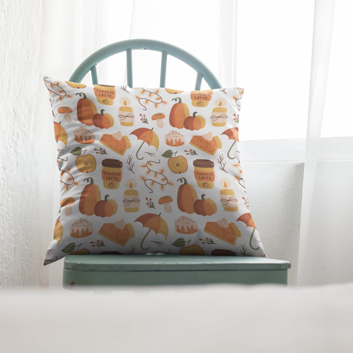 Pumpkin Coffee Pattern Kitchen Decor Throw Pillow by Homeezone