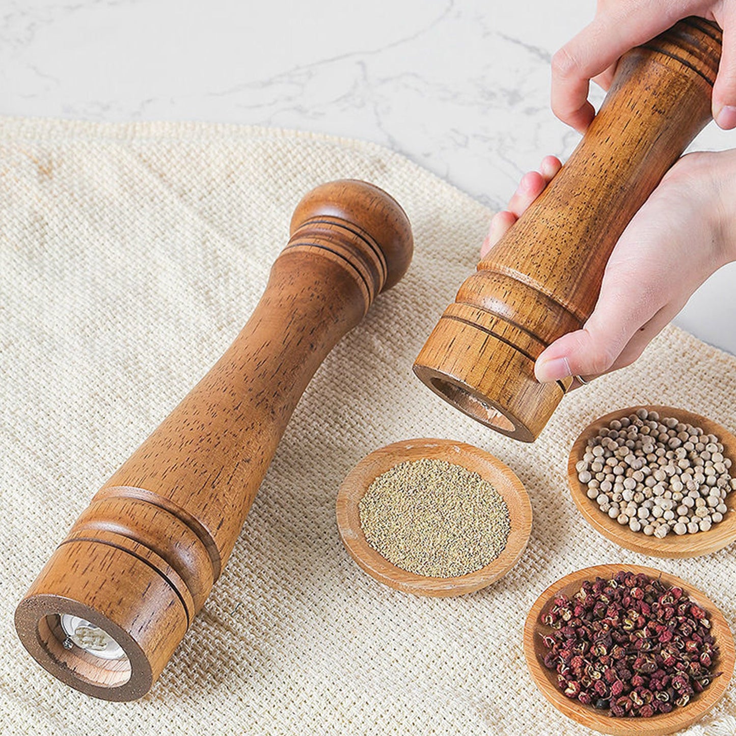 Salt and Pepper Wood Mill and Stand Set