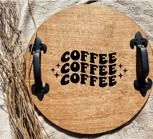 Wooden Serving Tray, Retro Coffee Decor, Retro Coffee Gift, Coffee Bar