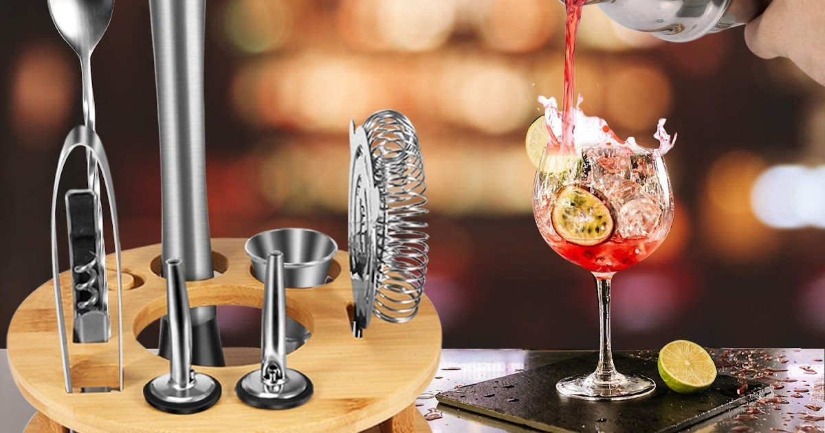 Cocktail Shaker Set - Bartender Kit with Rotating Bamboo