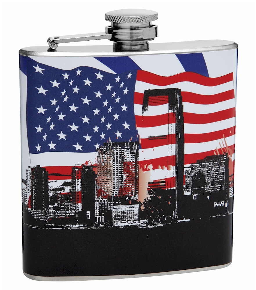 Patriotic American Flag and City Flask