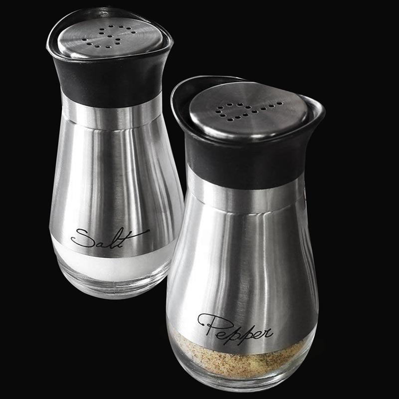 Salt and Pepper Shakers Stainless Steel Glass Set