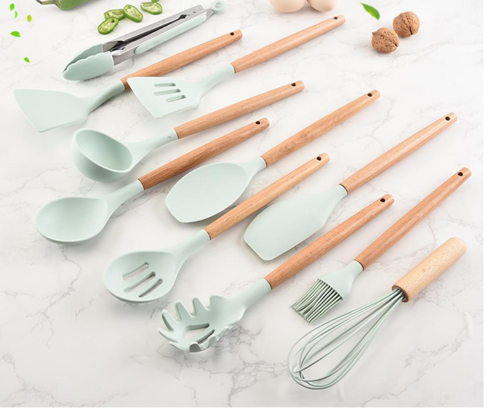 Wooden Handle Silicone Kitchenware Set